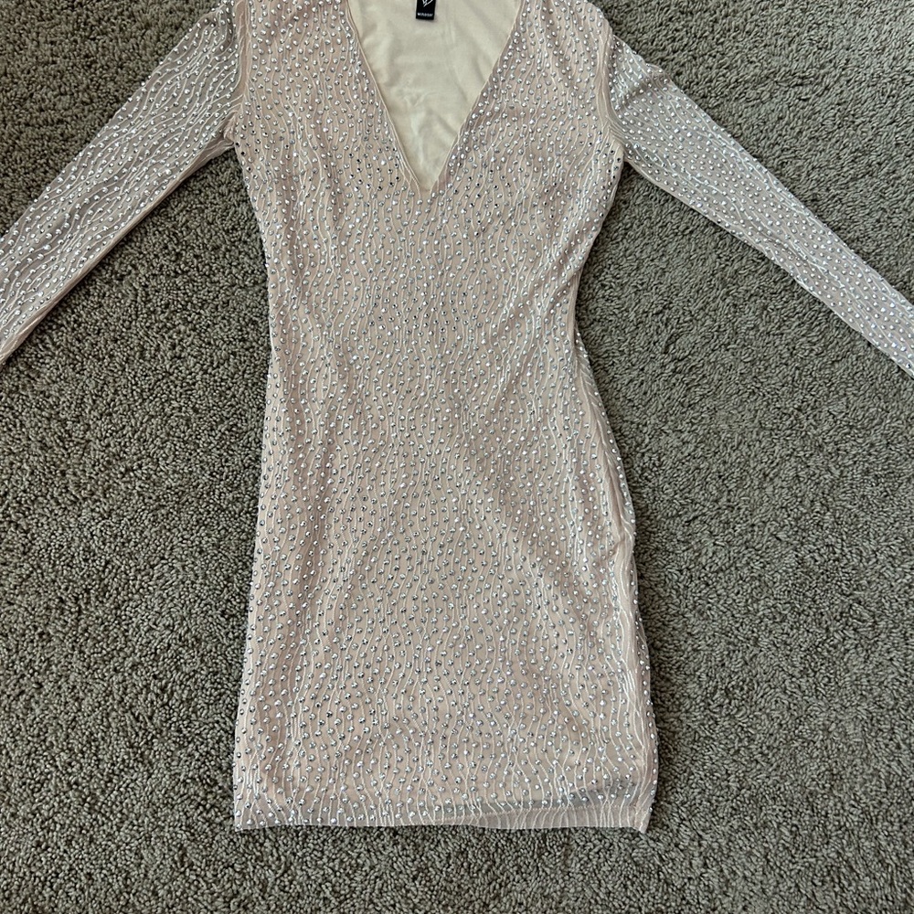 Beige Long Sleeve Mini Dress Windsor